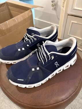 On Running Navy and White Men's Athletic Running Shoes